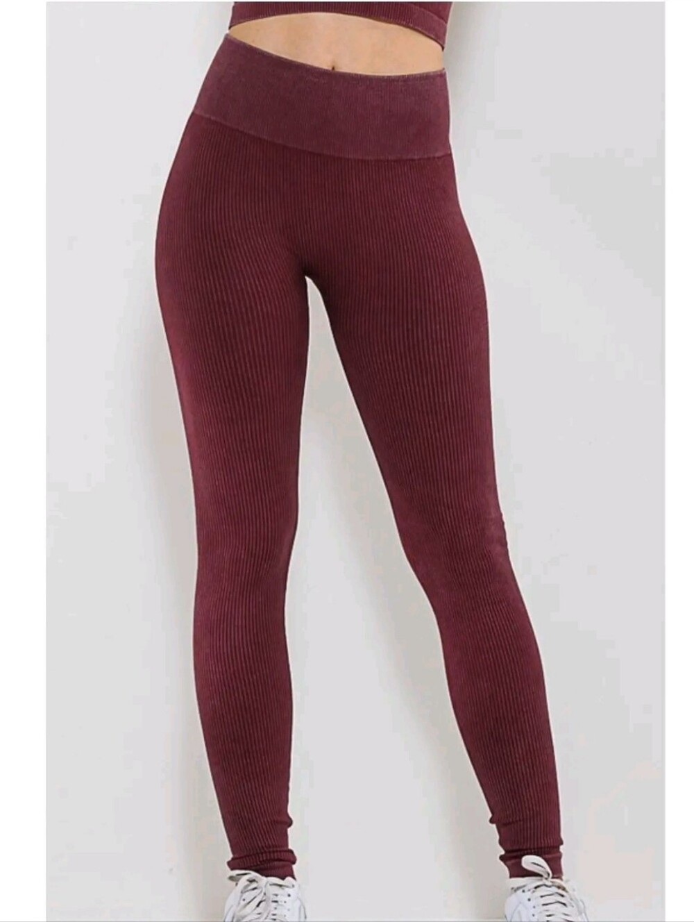Ribbed High-Waist Leggings - Burgundy